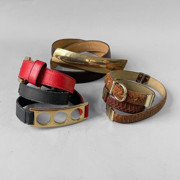 Lot of 3 80s VTG Belts Brass Gold Hardware Snakeskin Leather High Waist Skinny main image 12